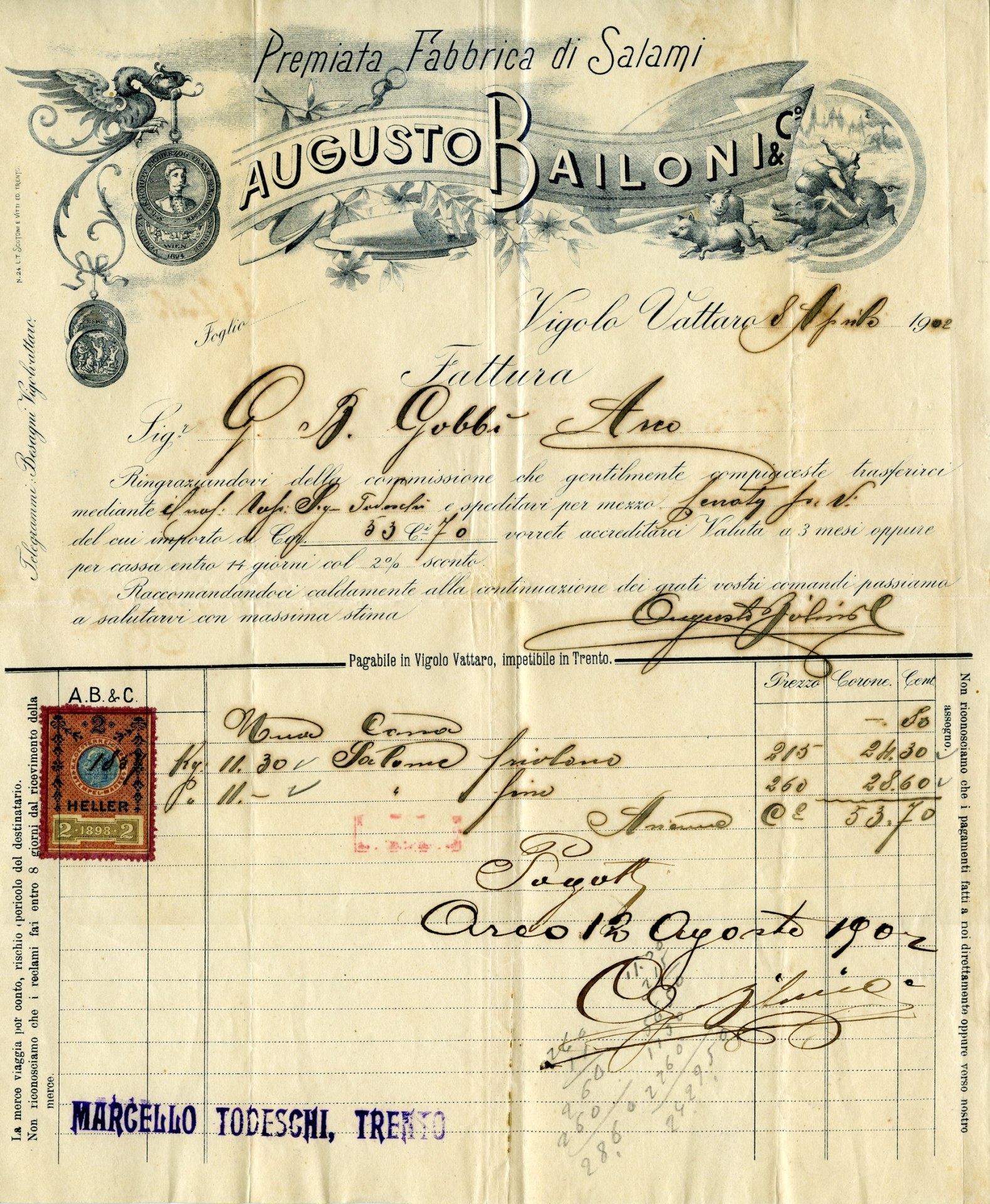 Fattura Augusto Bailoni & C.